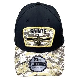 New Orleans Saints Hat Cap Stretch Fit M/L Camo Military Army 39Thirty Salute